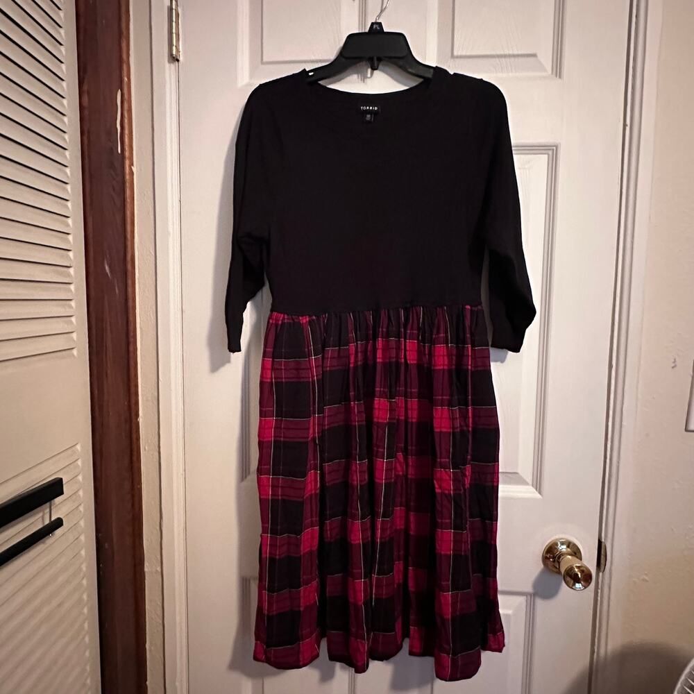 Mini Challis to Knit Dress long sleeve Sweater/Plaid size 00 (Medium 10)